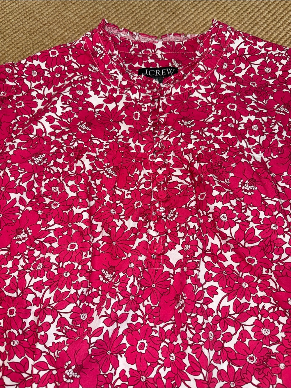 NWOT J. Crew Pink Floral Popover Long Puffed Sleeve Blouse w/Ruffled Collar - Picture 3 of 7